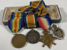 A group of three WWI medals awarded to 20497 GNR. W. Hawksworth R.A.