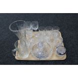 A tray of lead crystal drinking glasses, Edinburgh crystal bowl,