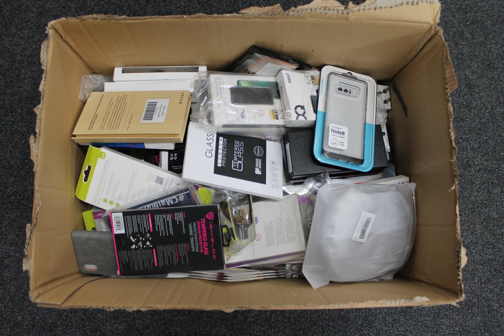 A box of mobile phone cases,