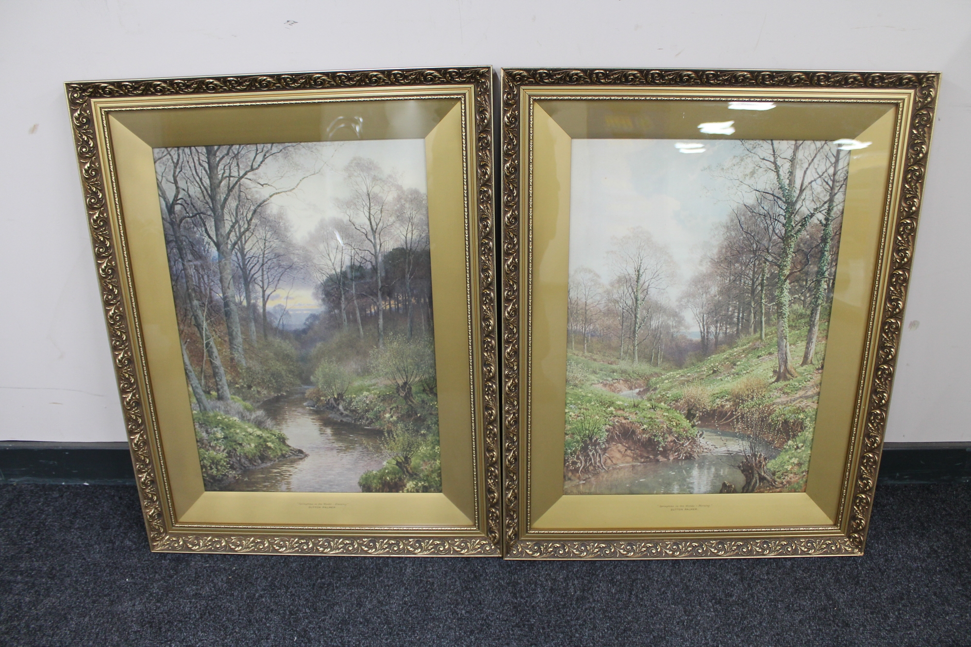 A pair of gilt framed Sutton Palmer prints - "Springtime in the woods" and "Evening and morning"