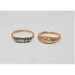 Two 18ct gold five stone diamond rings (2)