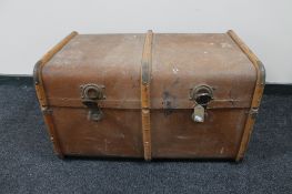 An early 20th century bentwood bound travelling trunk
