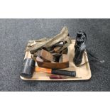 A tray of vintage hand tools,