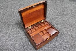 A Victorian walnut work box with lift out tray