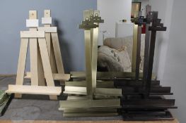 Ten assorted metal and wooden picture stands