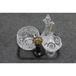 A tray of four pieces of glass ware; comport with matching fruit bowl,