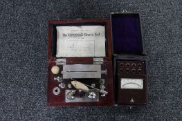 A vintage Ever Ready electric coil in fitted box together with a cased test meter