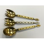 Three fine quality Norwegian silver gilt and enamel serving spoons by J.