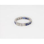 A fine antique platinum sapphire and diamond set full eternity ring,