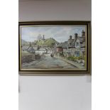 A gilt framed Denys Garle oil on canvas, Rural village scene,