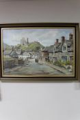 A gilt framed Denys Garle oil on canvas, Rural village scene,