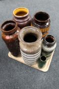 A tray of seven West German vases