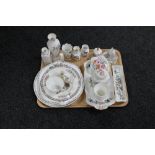 A tray of three pieces of crested china, collection of Wedgwood and Aynsley,