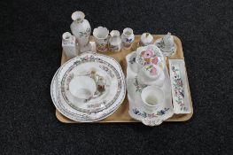 A tray of three pieces of crested china, collection of Wedgwood and Aynsley,