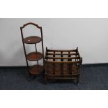 A Victorian mahogany folding cake stand together with a Canterbury