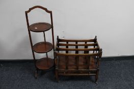 A Victorian mahogany folding cake stand together with a Canterbury