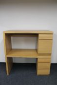 Two contemporary oak single pedestal desks