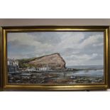 A gilt framed Denys Garle oil on canvas, Coastal village,