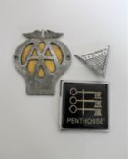 Three vintage car badges - AA,