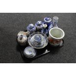 A tray of 20th century oriental wares to include lidded ginger jars, vases, finger bowls,
