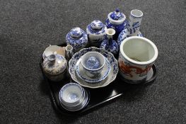 A tray of 20th century oriental wares to include lidded ginger jars, vases, finger bowls,