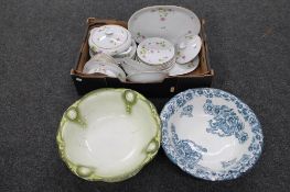 A box of KPM German dinner service together with two antique wash bowls