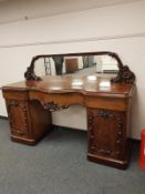 A Victorian mahogany pedestal mirror back sideboard,