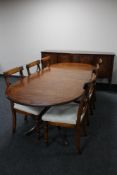 An eight piece Regency style inlaid mahogany dining room suite - sideboard,