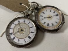 A fine silver fob watch together with a silver watch stamped .