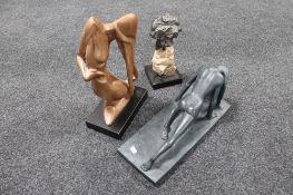 Three contemporary sculptures to include female and male torso,