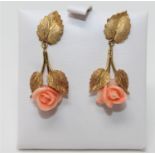 A pair of 18ct gold coral earrings,