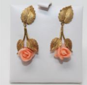 A pair of 18ct gold coral earrings,