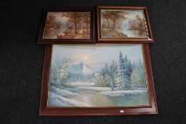 A framed oil on canvas - Winter landscape, by W.