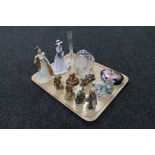 A tray of lead crystal, Lladro figure- Swan, Moorcroft trinket dish (a/f),