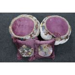 A pair of Moroccan style footstool together with a pair of matching cushions