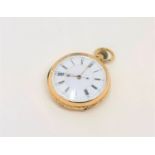 A heavy 18ct gold open faced pocket watch with repousse case edge, width 52mm.