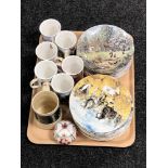 A tray of Wedgwood collector's plates - four seasons, working horses, six china mugs,