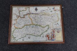 An oak framed antique map - South East counties of England