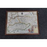 An oak framed antique map - South East counties of England