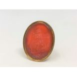 A large gold Victorian agate seal depicting Neptune CONDITION REPORT: The intaglio