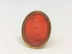 A large gold Victorian agate seal depicting Neptune CONDITION REPORT: The intaglio