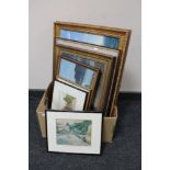 A box of seven framed Thomas Clay oil paintings and watercolours, lake scenes,