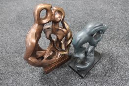 Two contemporary table sculptures - Mother with child and Lovers