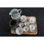 A tray containing twenty-one pieces of Hammersley floral tea china together with an Adams Calyx
