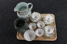 A tray containing twenty-one pieces of Hammersley floral tea china together with an Adams Calyx