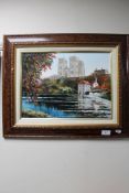 A framed Dallas Taylor oil on board of Durham Cathedral