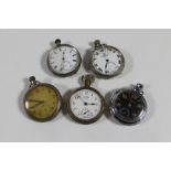 A collection of five assorted pocket watches - Ingersol, Ingersol chrome,