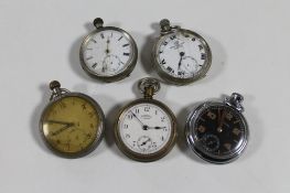 A collection of five assorted pocket watches - Ingersol, Ingersol chrome,