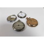 An American gold plated Elgin pocket watch and three others