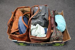 A box of vintage leather hand bags,